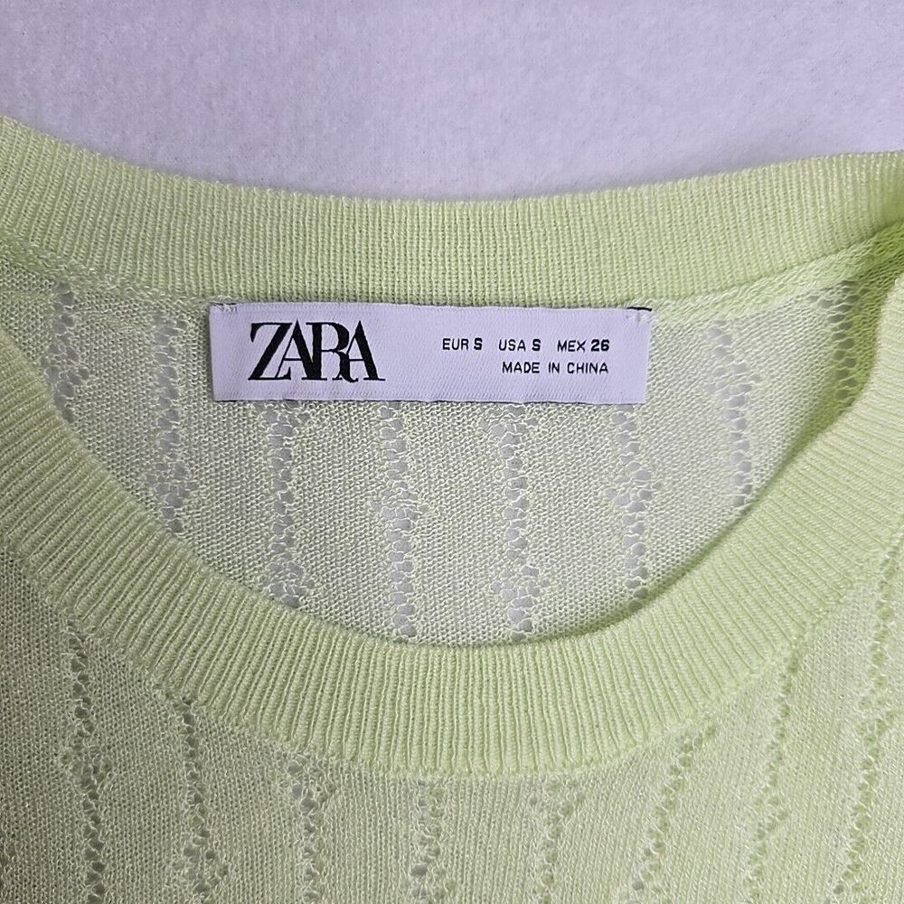 Zara Womens S Lightweight Lime Green Lace Accent Sweater Top Small FINE‎ KNIT - Picture 7 of 9